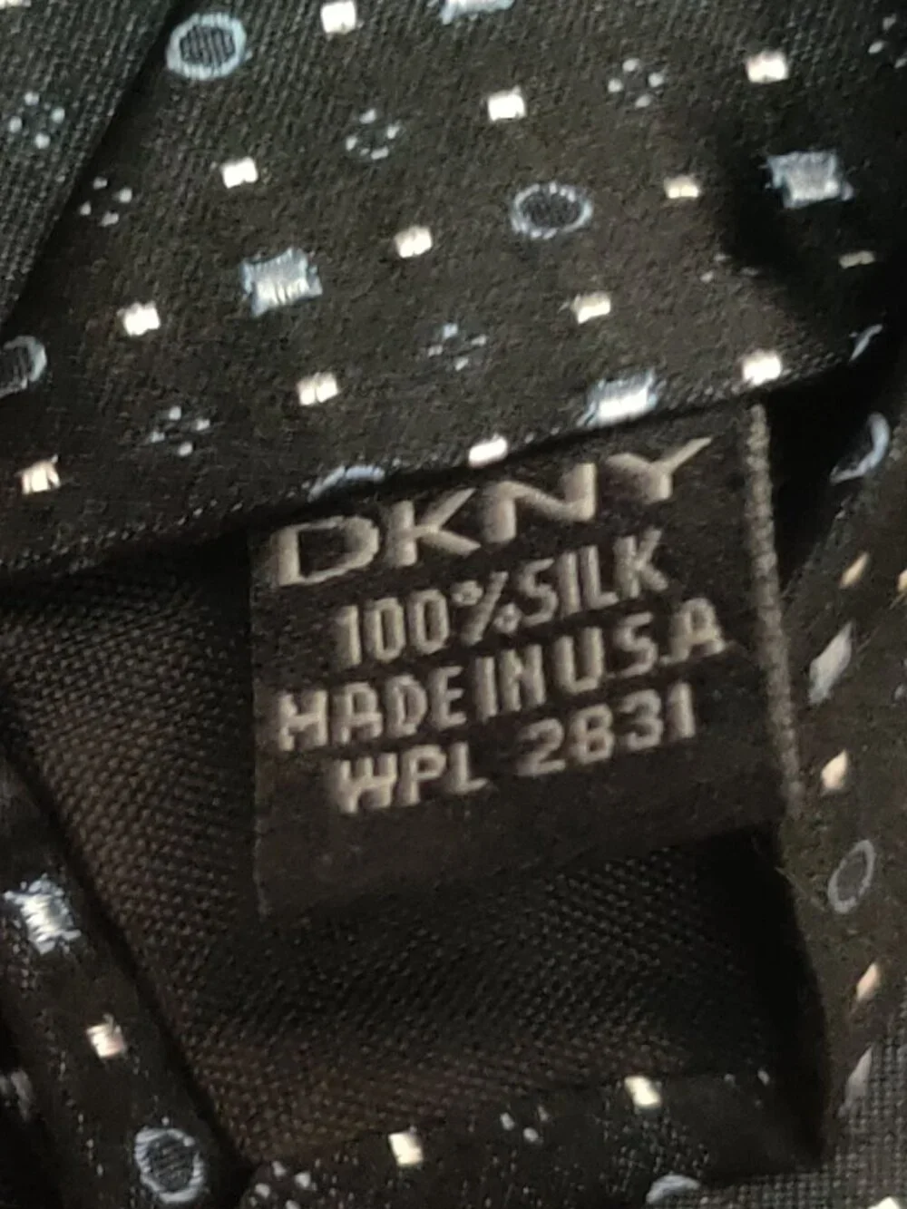DKNY Necktie Vintage Black Blue White Geometric Pattern Made in USA 1990s Y2K